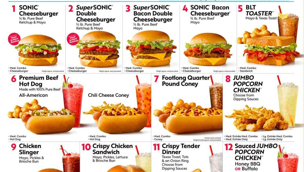 sonic menu with prices